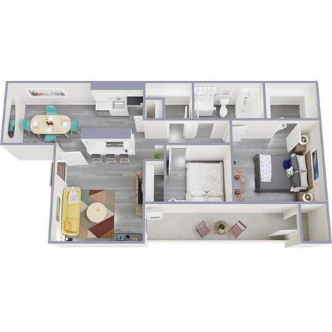 Floor plan for 2 beds, 1 bath, 927 sqft